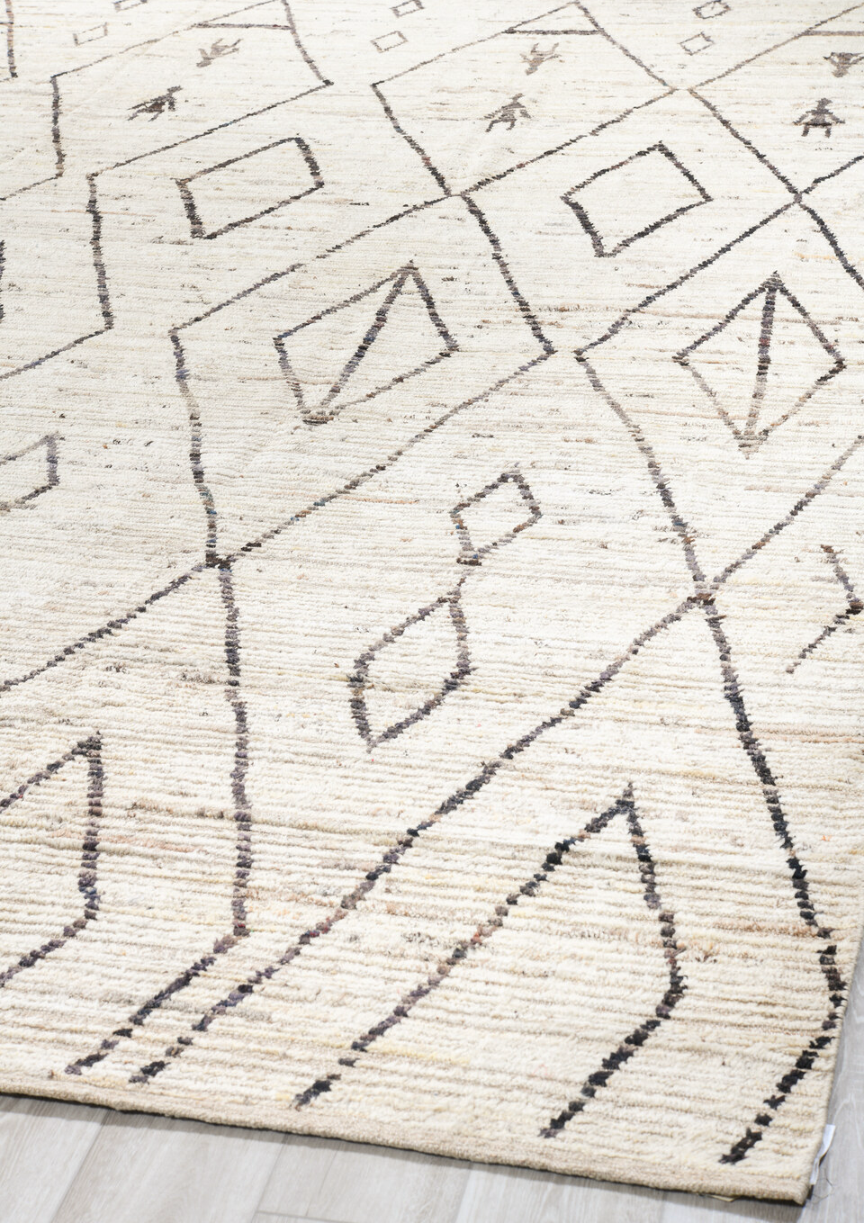 12' x 14' one-of-a-kind handmade vintage Tulu oversize rug. Color palette: dark gray, dim gray, gray, light gray, off-white