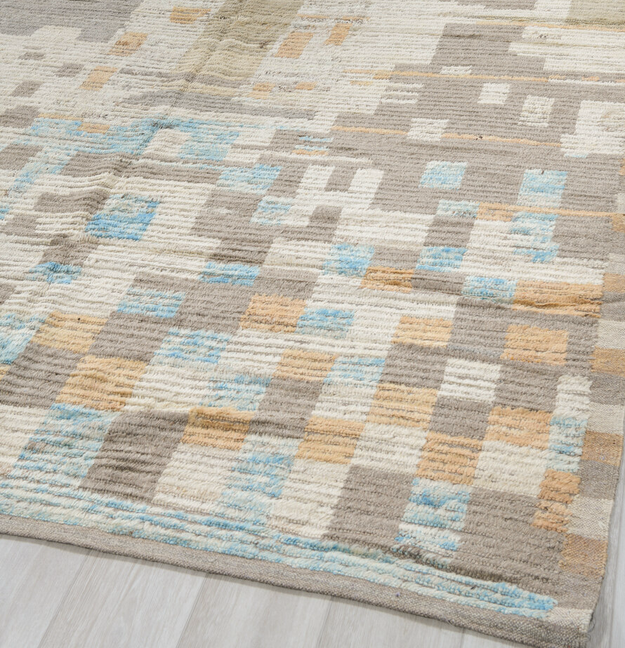 10' x 14' one-of-a-kind handmade vintage Tulu large size rug. Color palette: blue, brown, dark gray, dim gray, gainsboro