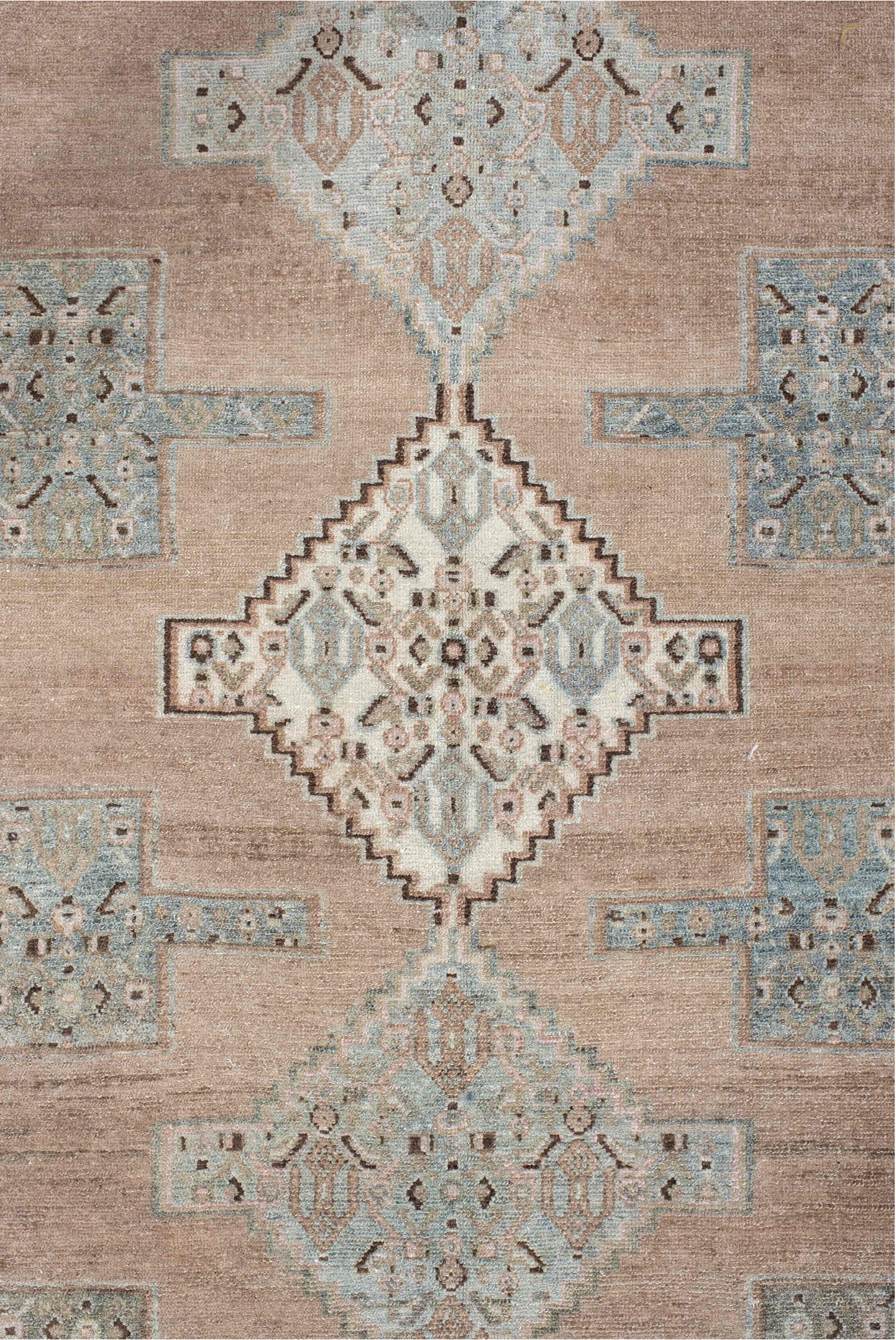 3' x 5' one-of-a-kind handmade vintage Senne small size rug. Color palette: light gray, gray, off-white, pink, brown