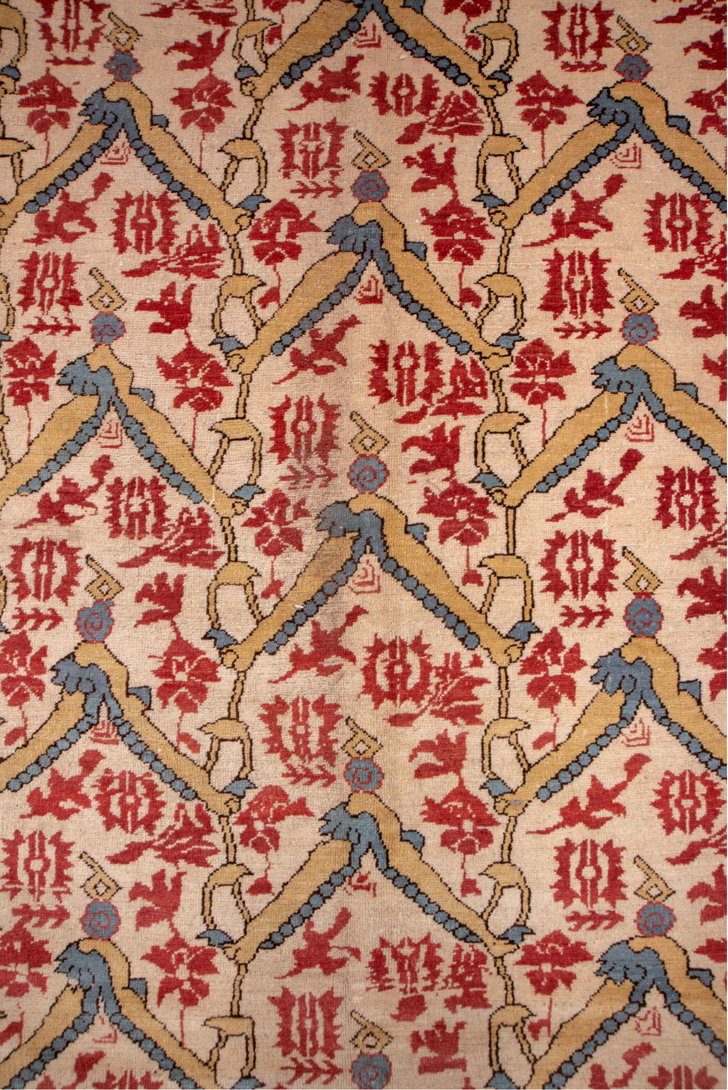 10' x 14' one-of-a-kind handmade vintage Serapi large size rug. Color palette: red, brown, pink, gray, blue, orange