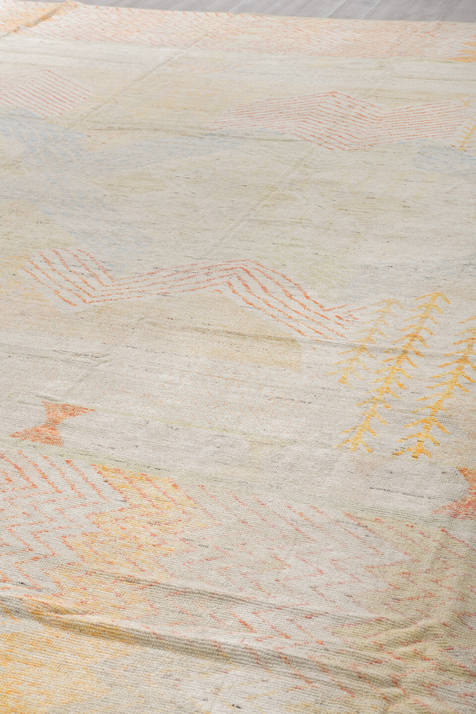 13' x 16' one-of-a-kind handmade vintage Tulu oversize rug. Color palette: brown, dark gray, gainsboro, gray, light gray