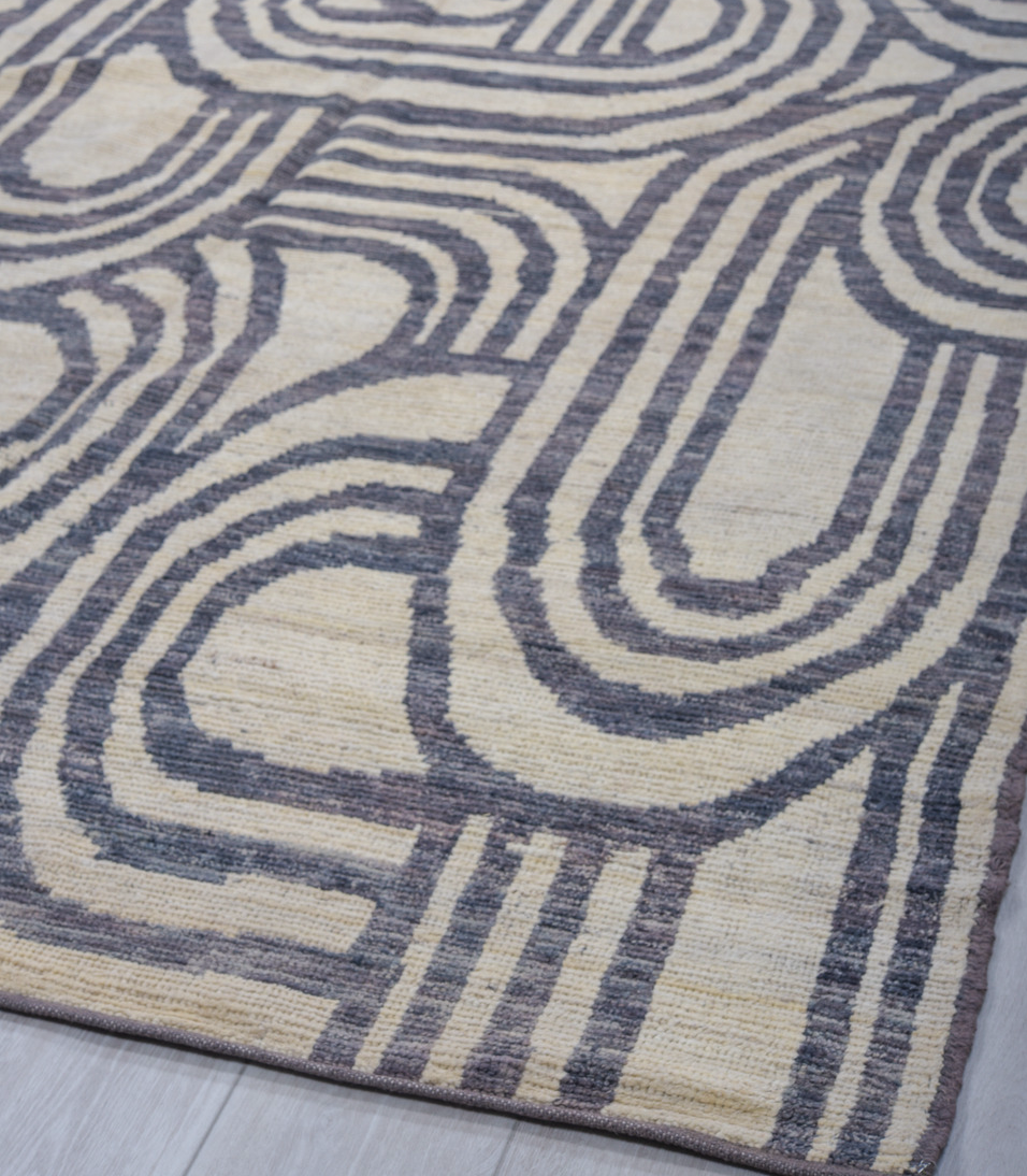 9' x 11' one-of-a-kind handmade vintage Tulu large size rug. Color palette: black, blue, charcoal, dark gray, gray