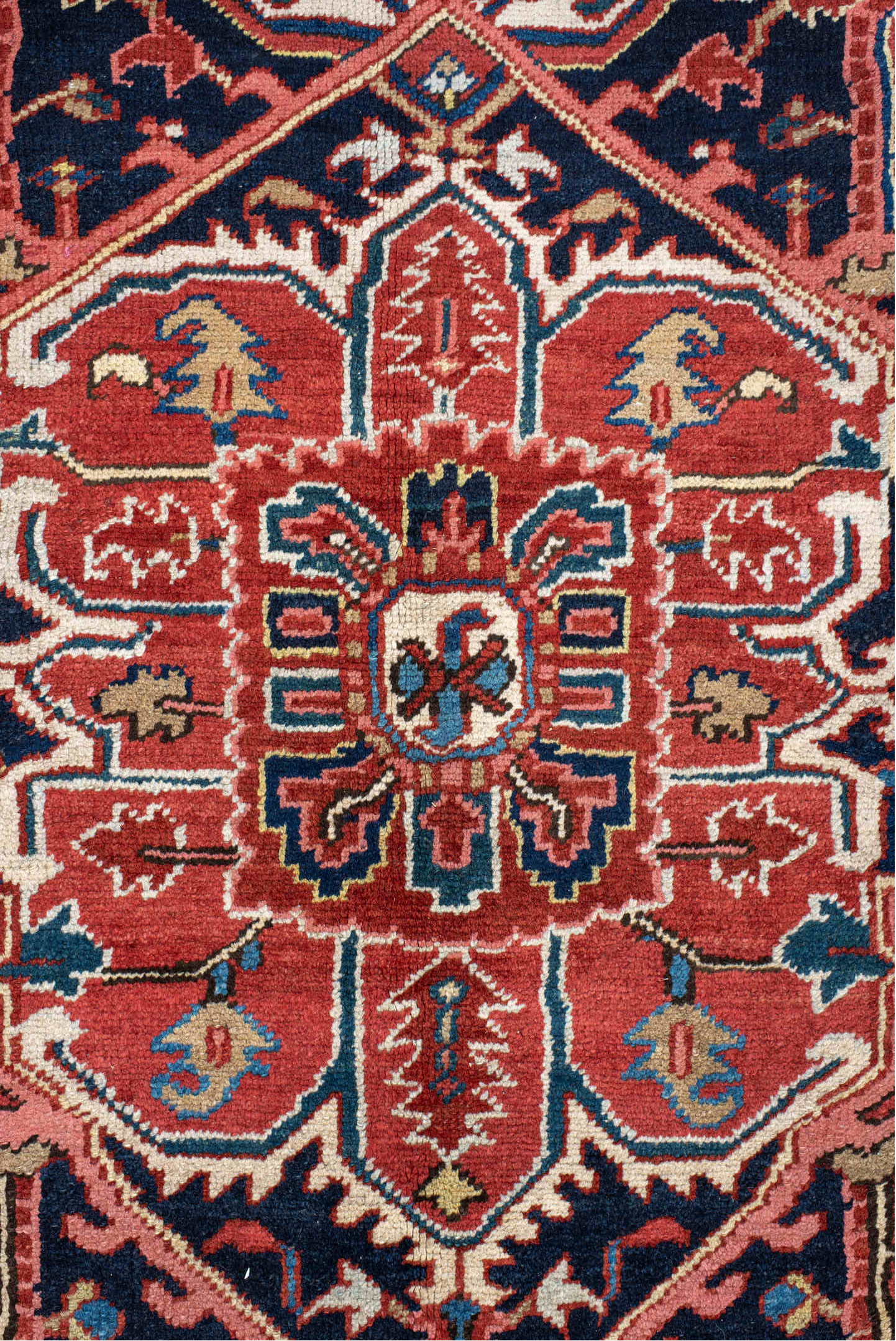 8' x 11' one-of-a-kind handmade vintage Heriz large size rug. Color palette: antiquewhite, arapawa, blanched almond, blue