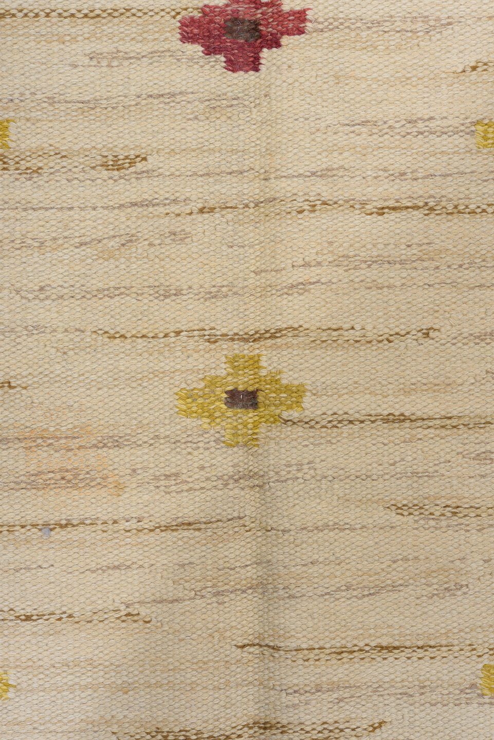 5' x 6' one-of-a-kind handmade vintage Rollaken rug. Color palette: blue, brown, gray, light gray, off-white, orange, pink