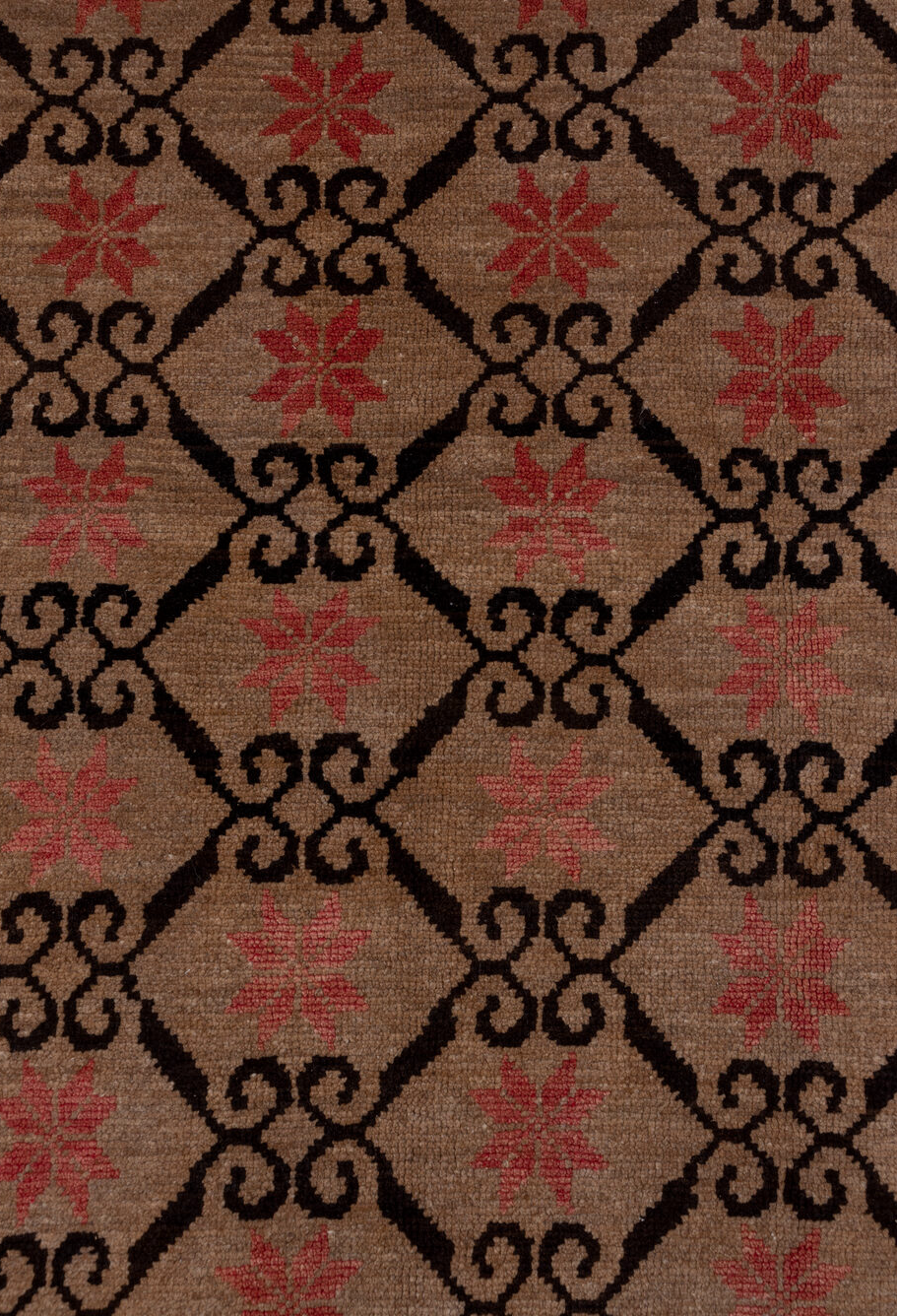 6' x 9' one-of-a-kind handmade vintage Kars medium size rug. Color palette: brown, pink