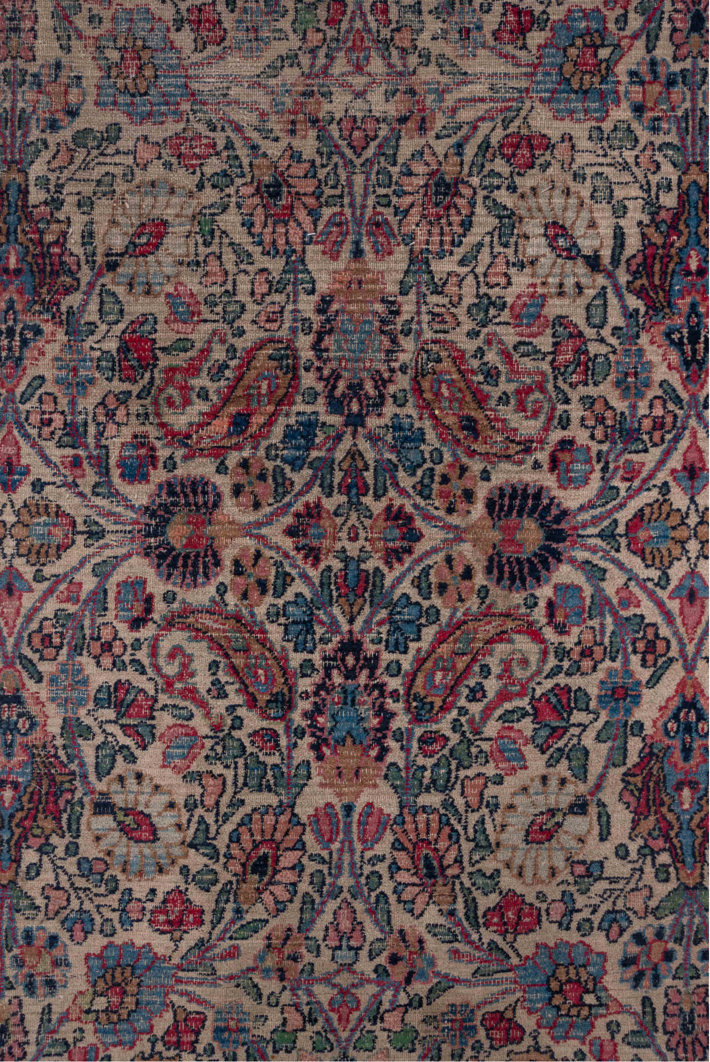 7' x 10' one-of-a-kind handmade vintage Khorassan large size rug. Color palette: black, blue, brown, charcoal, gray, pink