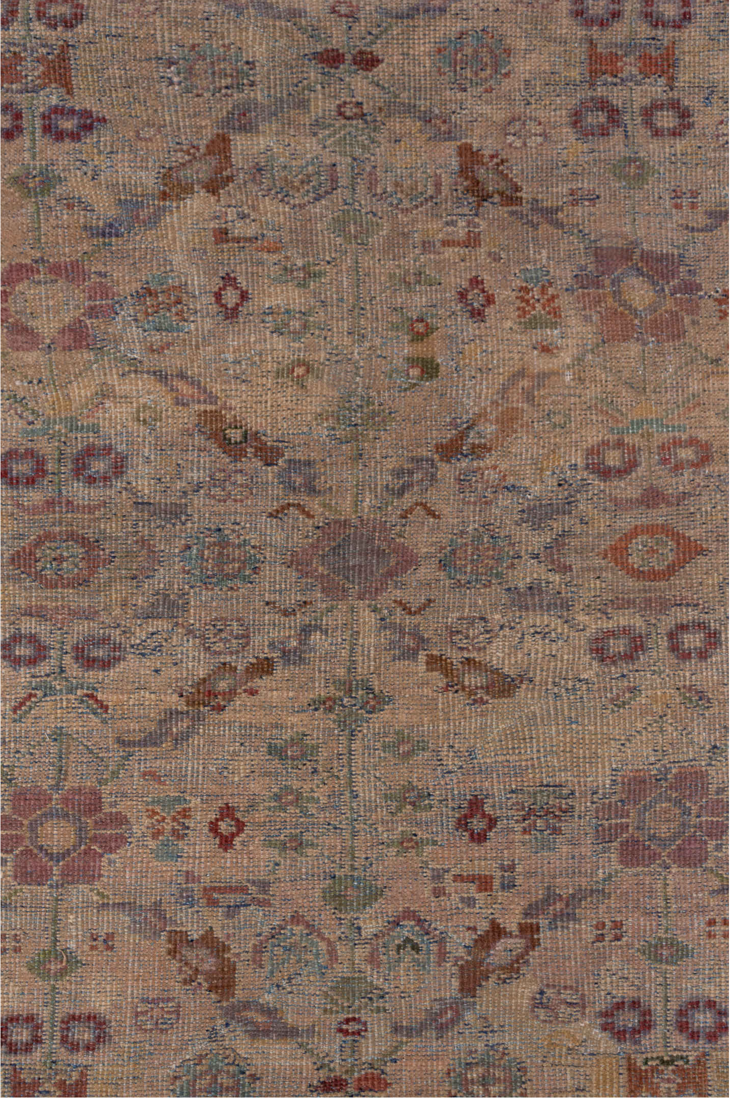 13' x 20' one-of-a-kind handmade vintage Sultanabad oversize rug. Color palette: brown, gray, light gray, pink, redwood