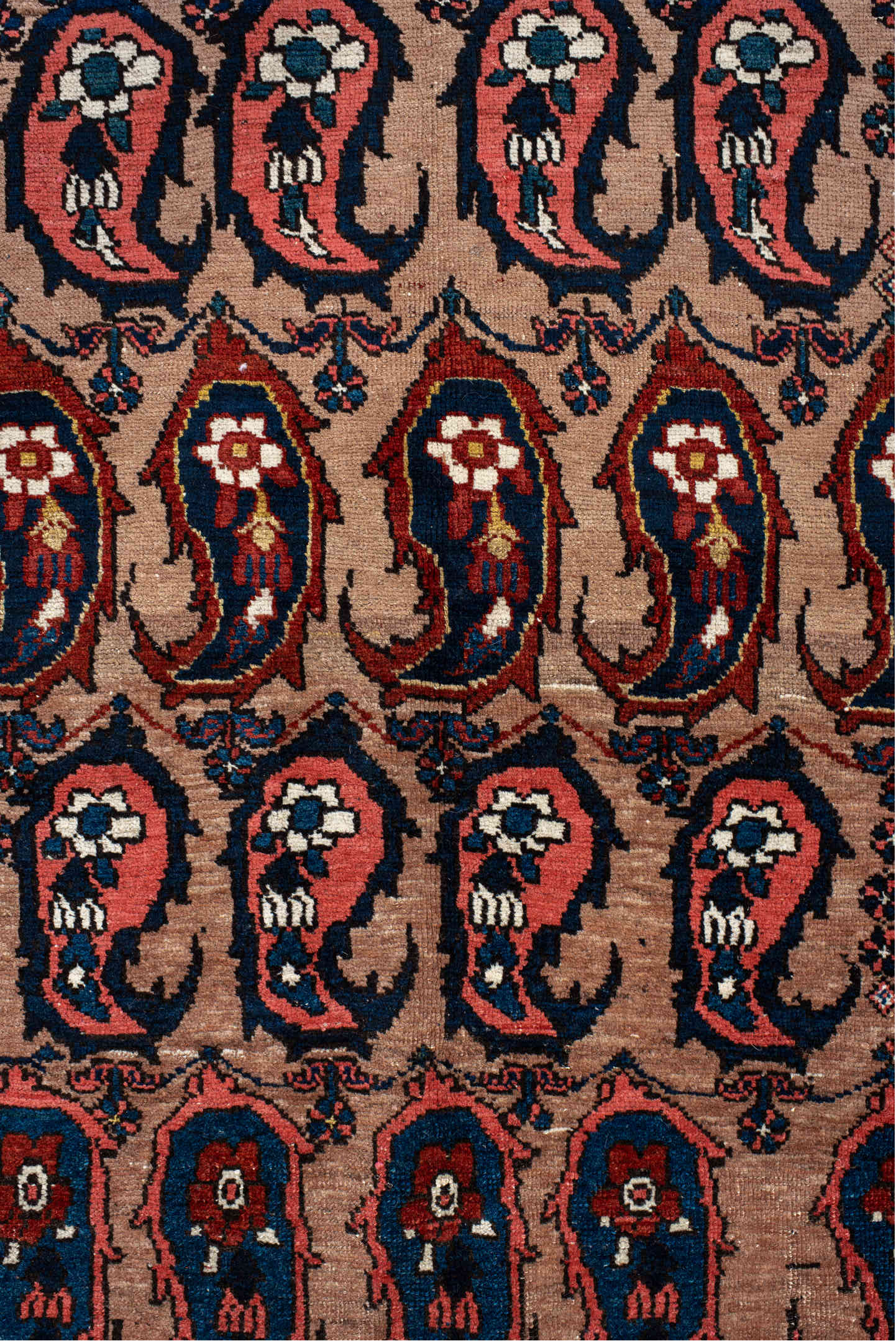 4' x 7' one-of-a-kind handmade vintage Baktiary rug. Color palette: black, blue, brown, gray, light gray, light slate gray