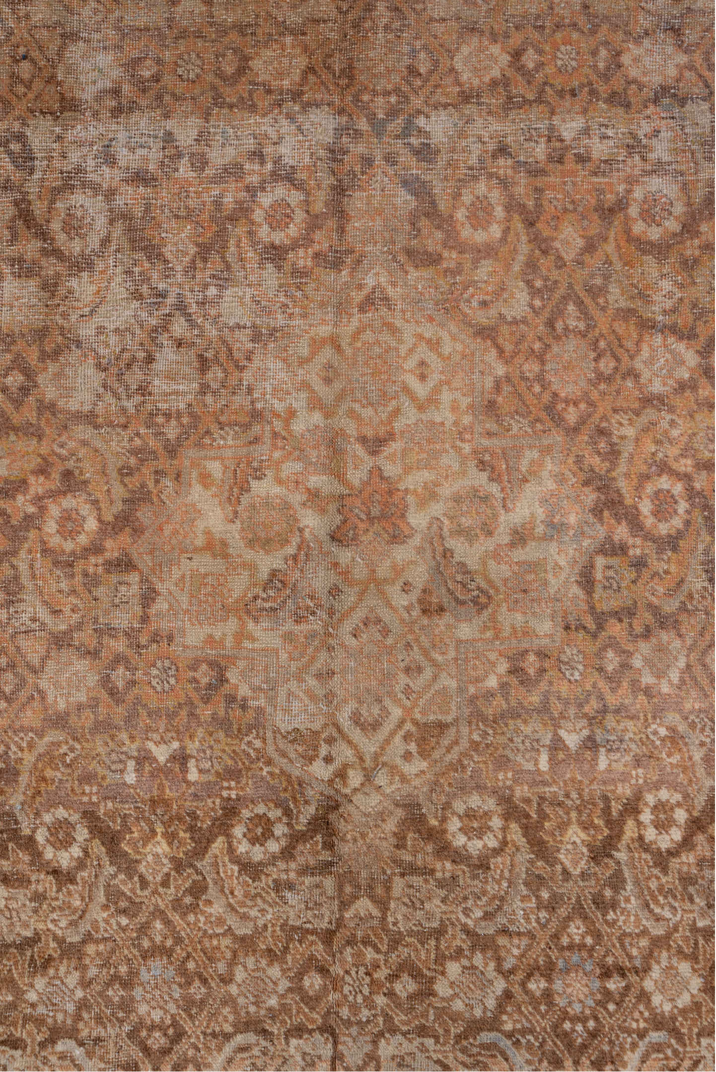 10' x 18' one-of-a-kind handmade vintage Tabriz rug. Color palette: brown, gray, light gray, off-white, orange, pink, tan