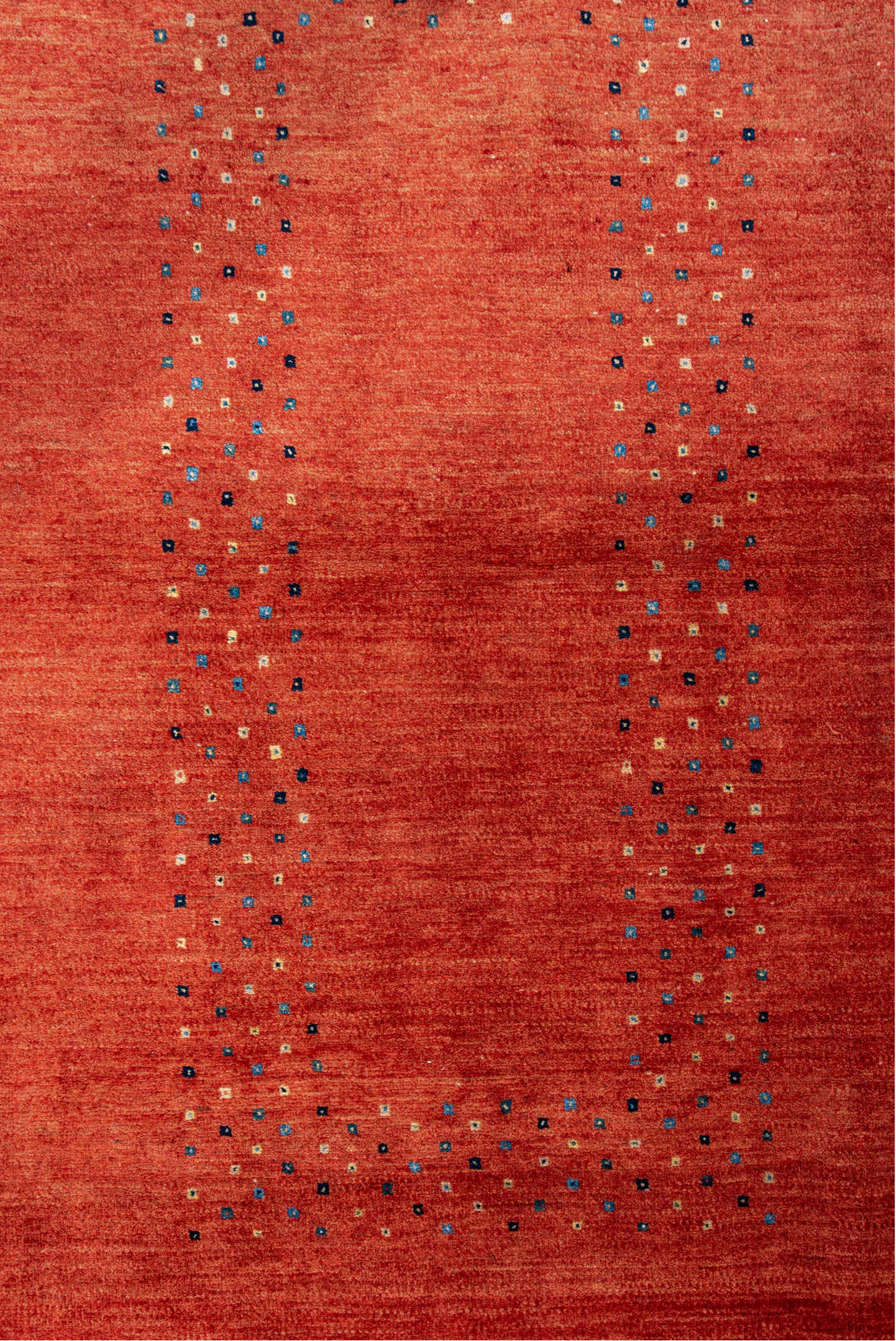 3' x 5' one-of-a-kind handmade vintage Gabbe small size rug. Color palette: blue, brown, dark red, dark slate gray, gray