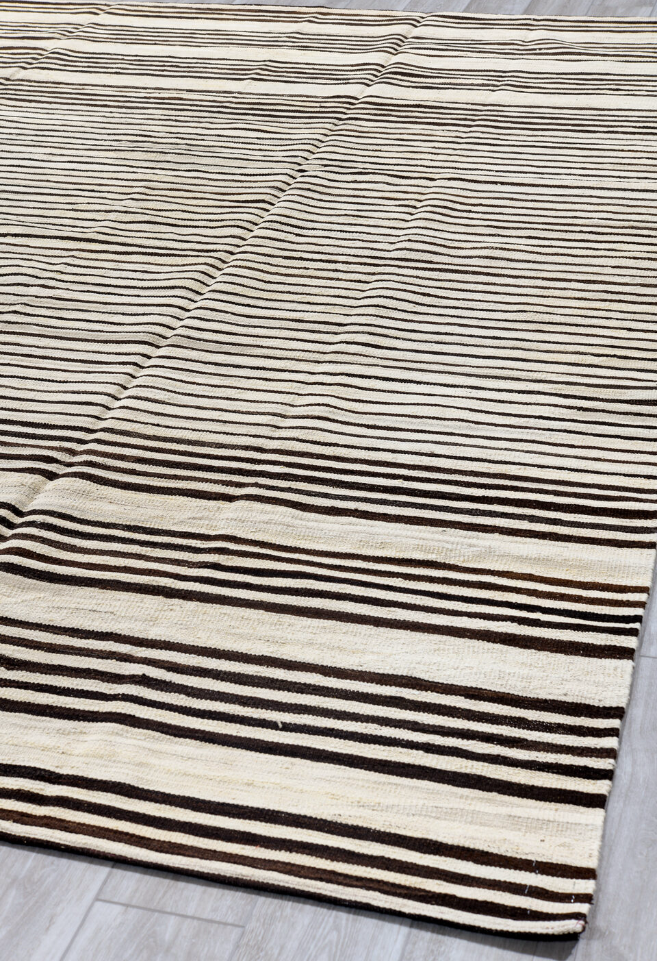 8' x 11' one-of-a-kind handmade vintage Kilim large size rug. Color palette: beige, black, brown, charcoal, dark gray, gray