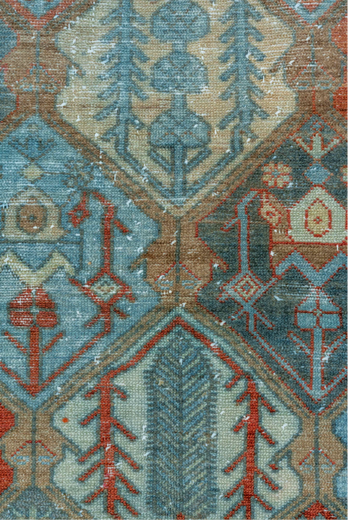 5' x 10' one-of-a-kind handmade vintage Baktiary runner rug. Color palette: blue, brown, dark slate gray, gray, green