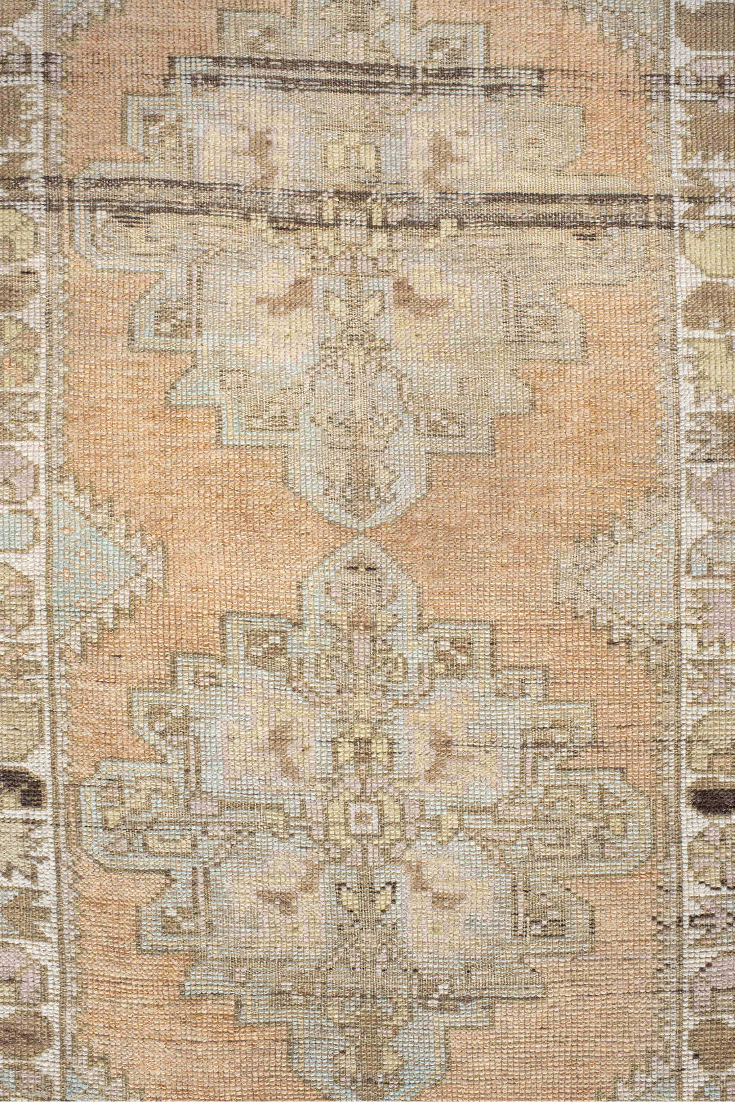 3' x 10' one-of-a-kind handmade vintage Oushak runner rug. Color palette: antiquewhite, blanched almond, brown, gray