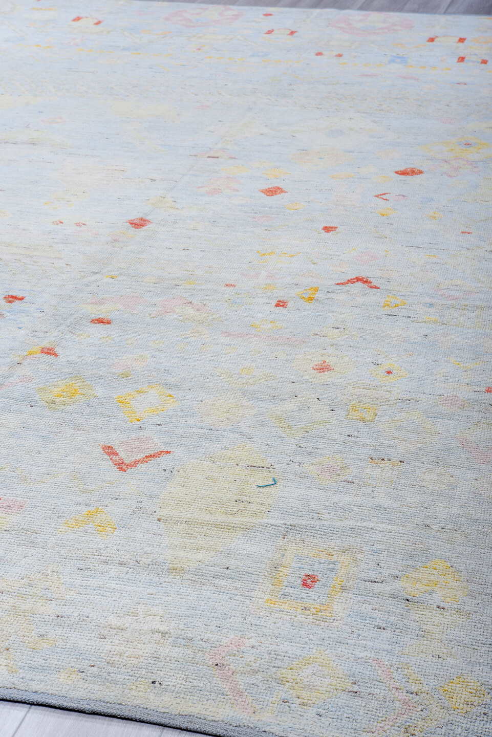 10' x 13' one-of-a-kind handmade vintage Tulu large size rug. Color palette: black, blue, brown, dark gray, gray, light blue