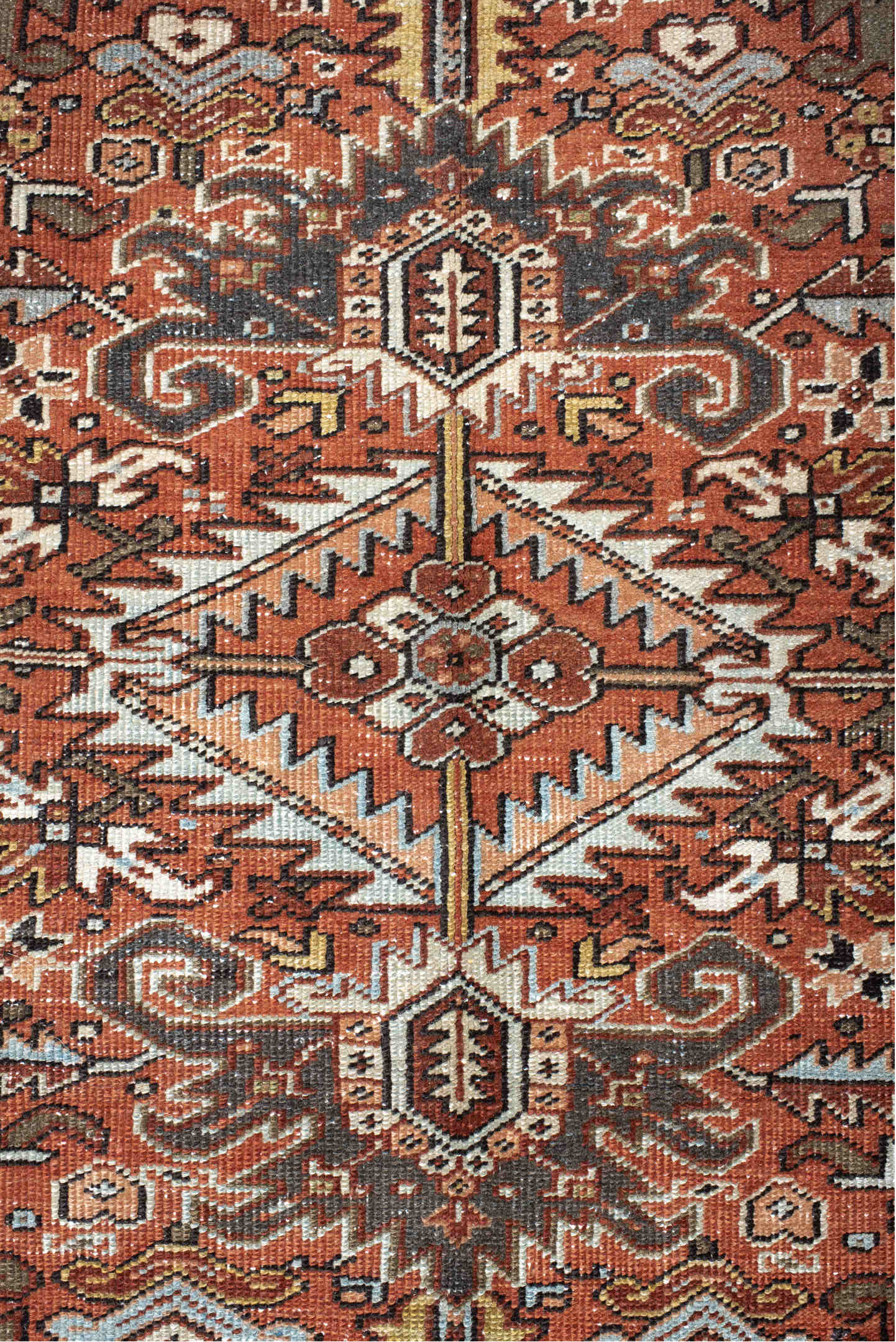 6' x 9' one-of-a-kind handmade vintage Heriz medium size rug. Color palette: black, brown, charcoal, dark gray, dim gray