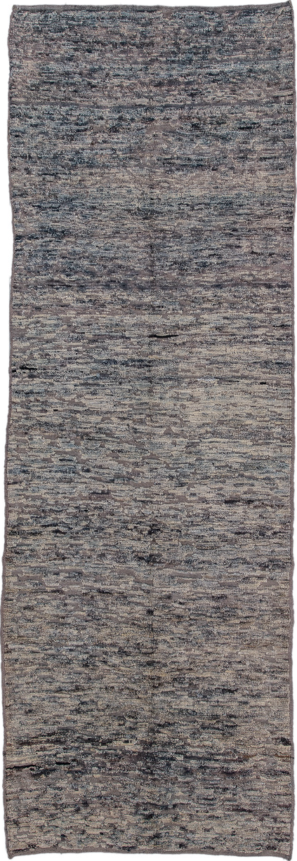 3' x 9' one-of-a-kind handmade vintage Tulu runner rug. Color palette: black, charcoal, dark gray, gray, light gray