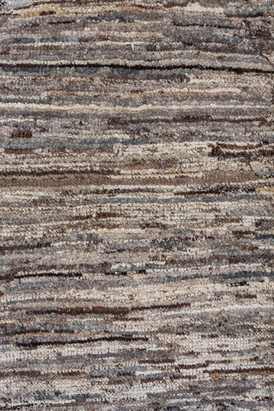 8' x 9' one-of-a-kind handmade vintage Tulu rug. Color palette: black, brown, charcoal, dim gray, gray, light gray