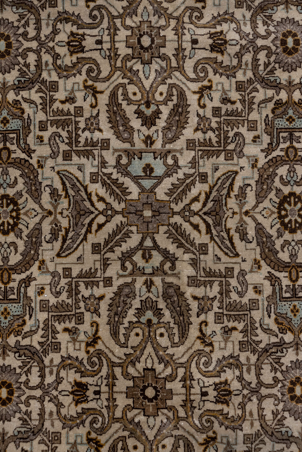 7' x 11' one-of-a-kind handmade vintage Tabriz large size rug. Color palette: brown, gray, pink