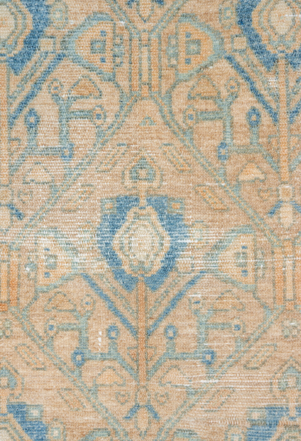 4' x 7' one-of-a-kind handmade vintage Malayer rug. Color palette: blue, brown, gray, light blue, light gray, off-white