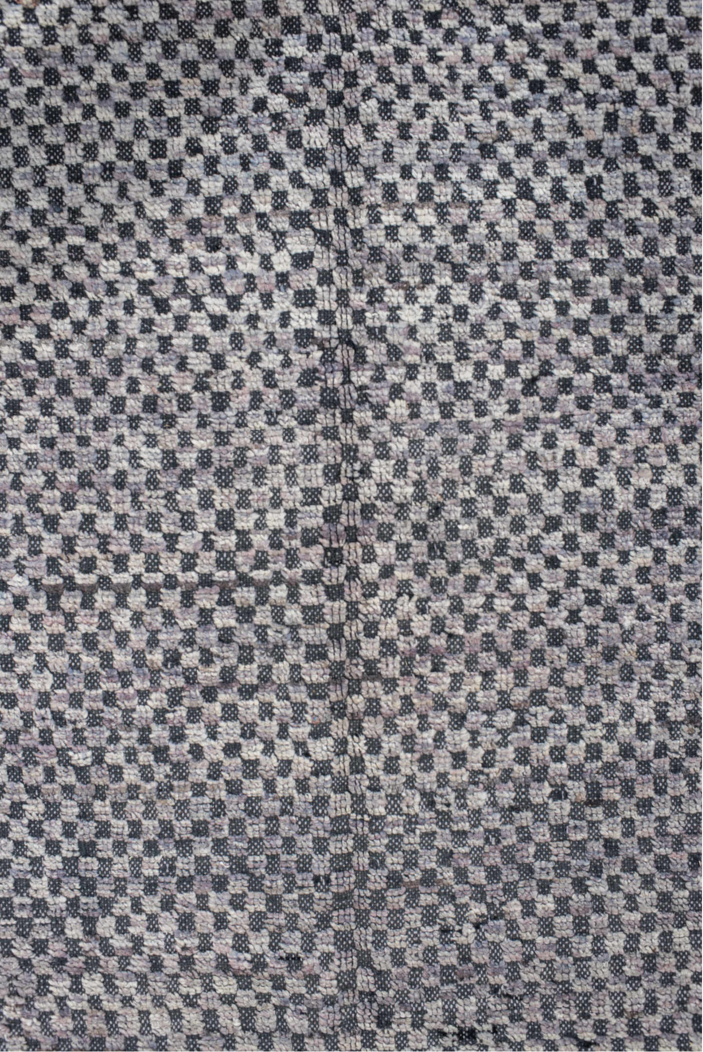 6' x 8' one-of-a-kind handmade vintage Tulu medium size rug. Color palette: gray, off-white, light gray, pink, black, blue