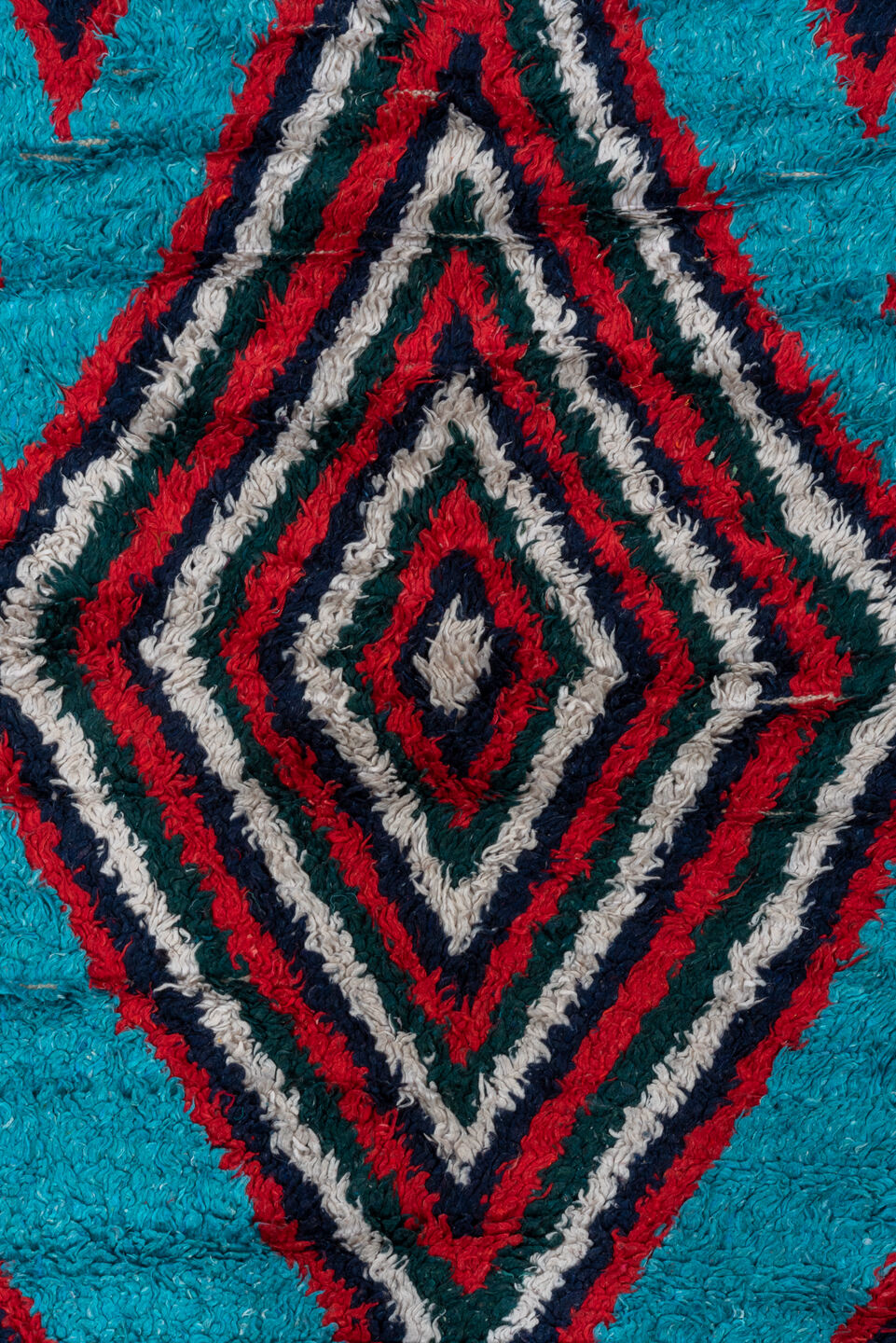 3' x 6' one-of-a-kind handmade vintage Rag Rug small size rug. Color palette: black, blue, brown, gray, light gray