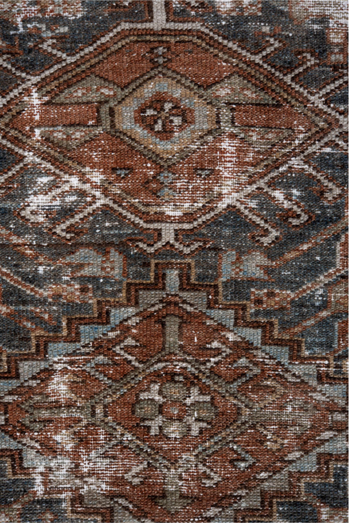 3' x 3' one-of-a-kind handmade vintage Karaje small size rug. Color palette: black, brown, charcoal, dark gray, dim gray