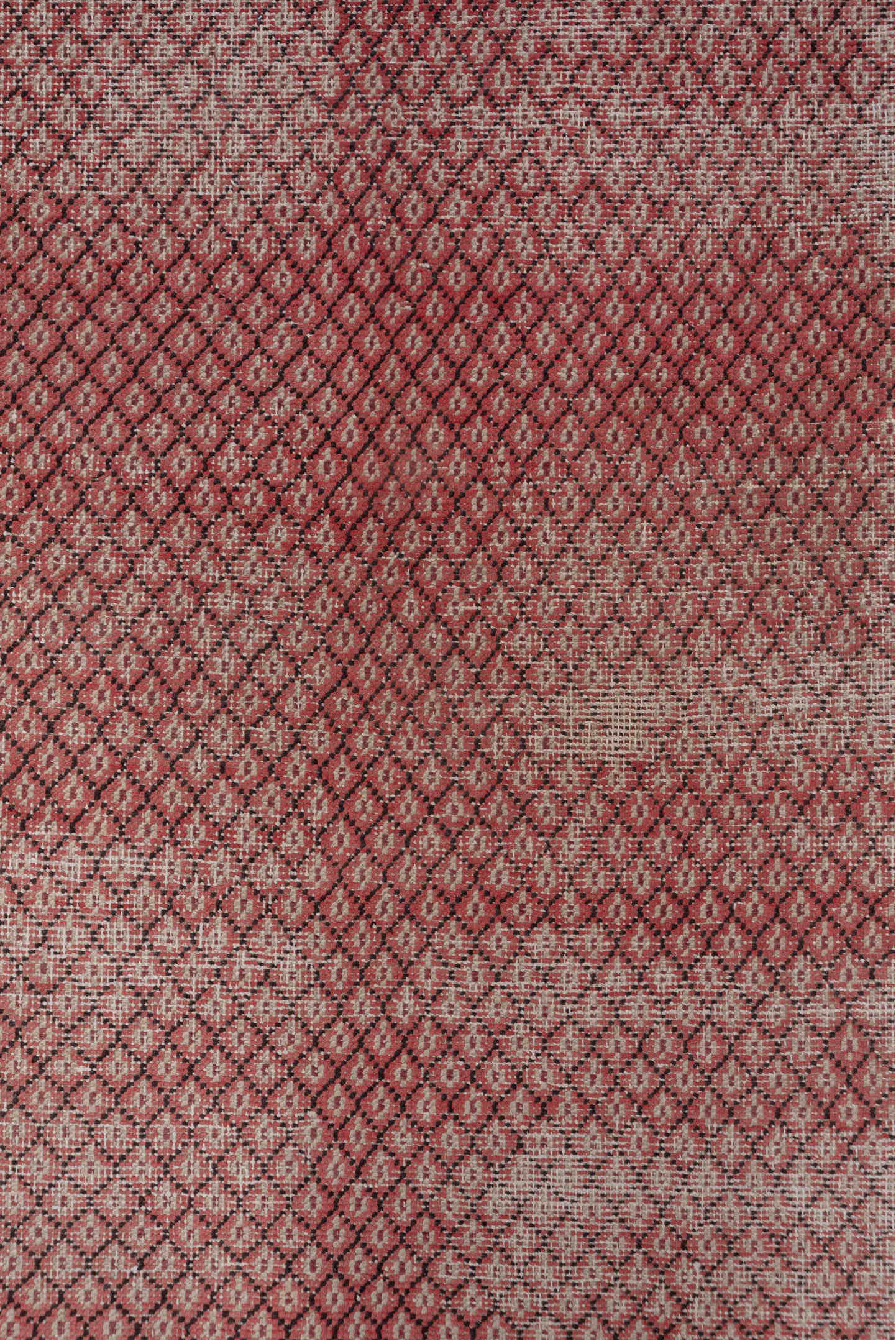 4' x 7' one-of-a-kind handmade vintage Oushak rug. Color palette: brown, gray, pink, red, redwood