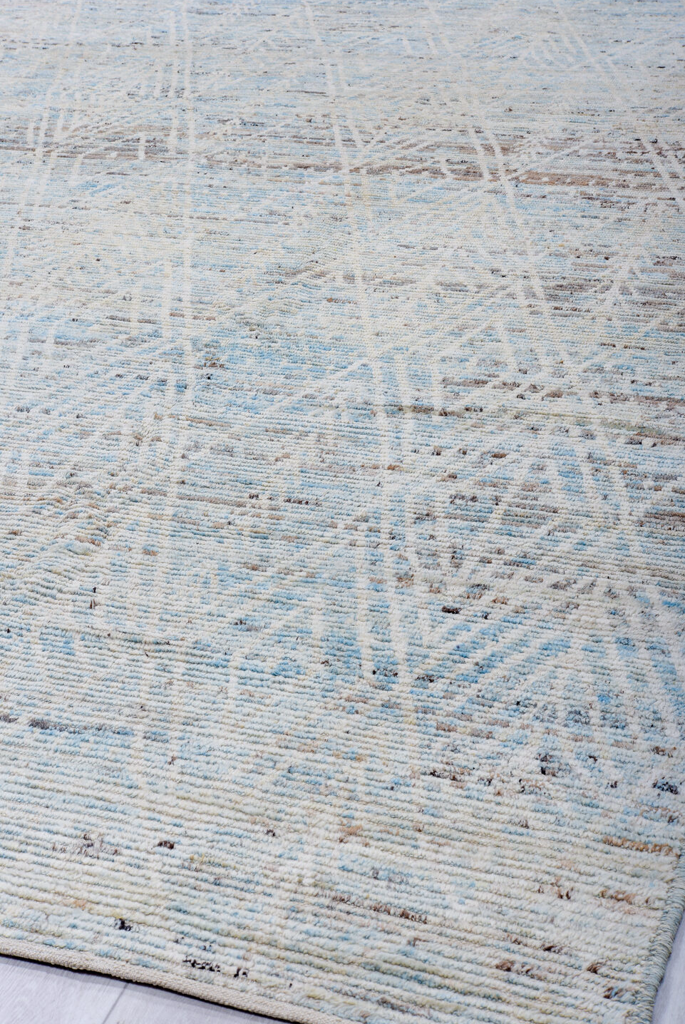 9' x 13' one-of-a-kind handmade vintage Tulu large size rug. Color palette: black, blue, dark gray, gainsboro, gray