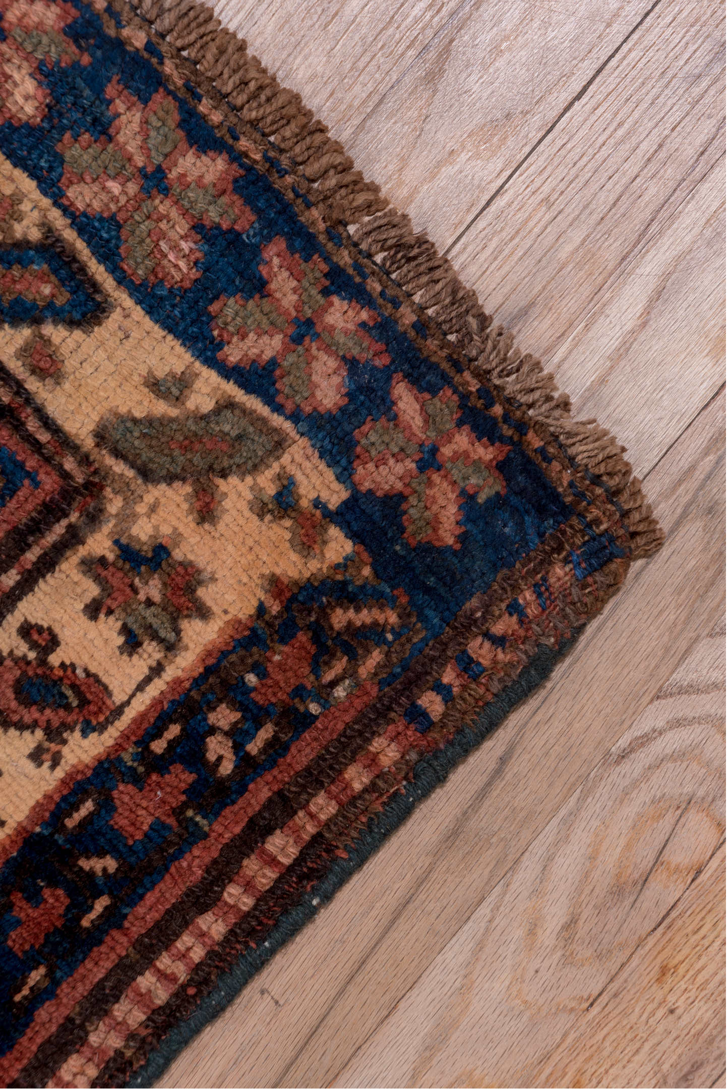 3' x 13' one-of-a-kind handmade vintage Malayer runner rug. Color palette: black, brown, gray, off-white, pink, red, snow