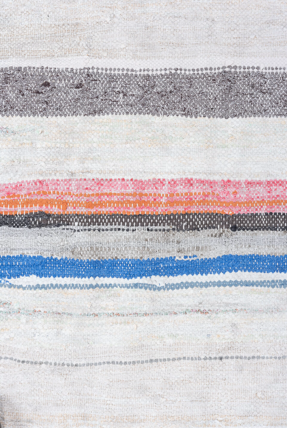 6' x 8' one-of-a-kind handmade vintage Rag Rug medium size rug. Color palette: alice blue, azure, black, blue, brown