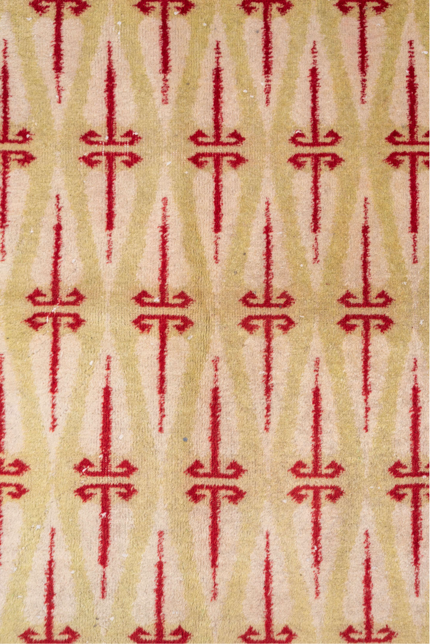 4' x 8' one-of-a-kind handmade vintage Zeki Muran rug. Color palette: brown, burgundy, burlywood, off-white, orange, pink