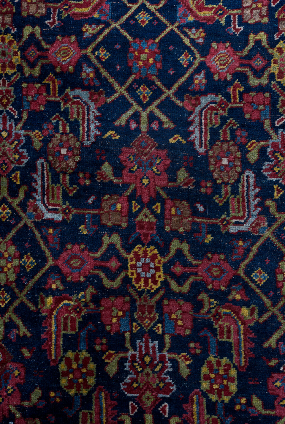 3' x 16' one-of-a-kind handmade vintage Bidjar runner rug. Color palette: red, brown, gray, blue, pink, orange, black, fiord