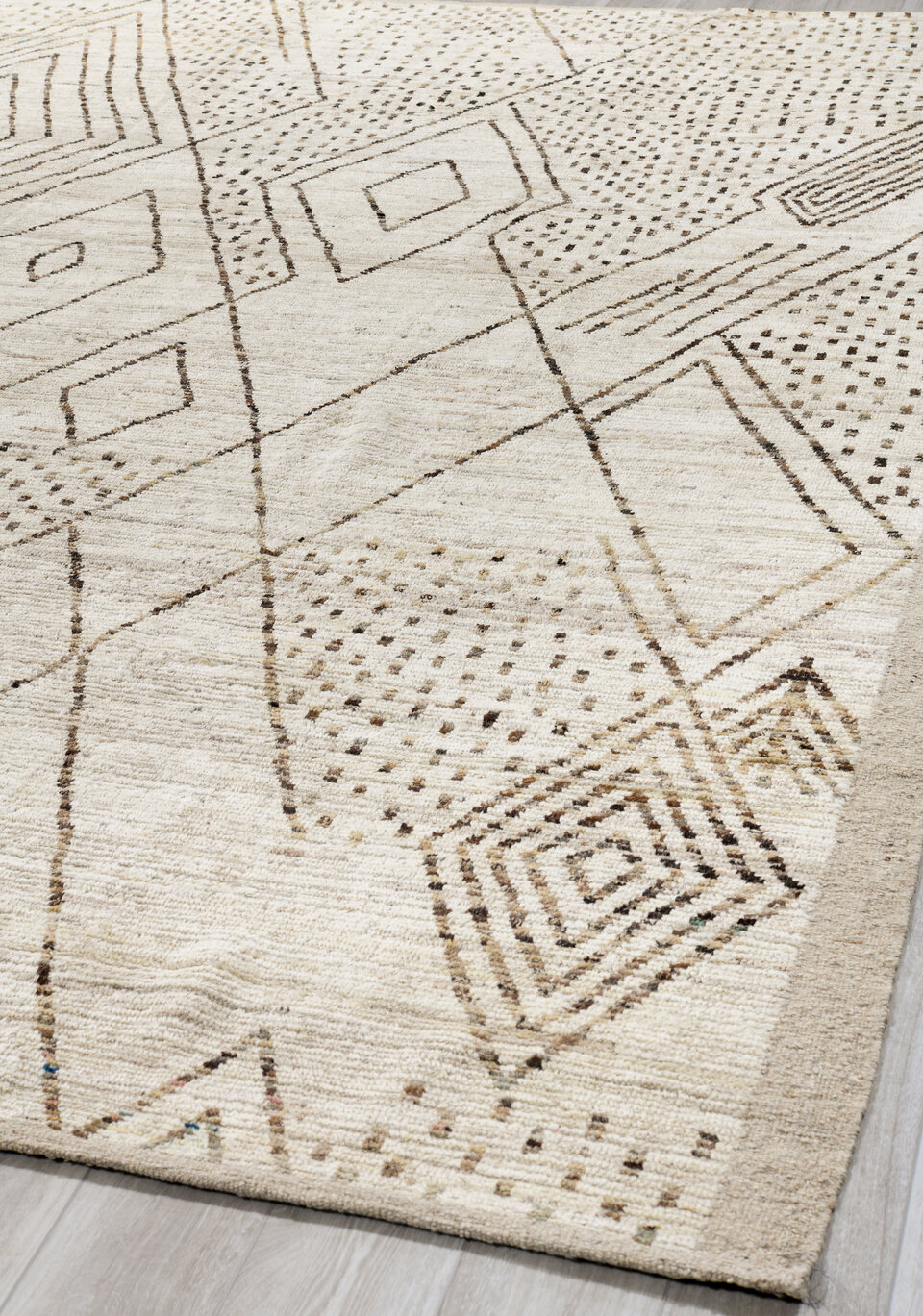 10' x 13' one-of-a-kind handmade vintage Tulu large size rug. Color palette: black, brown, dark gray, gray, light gray