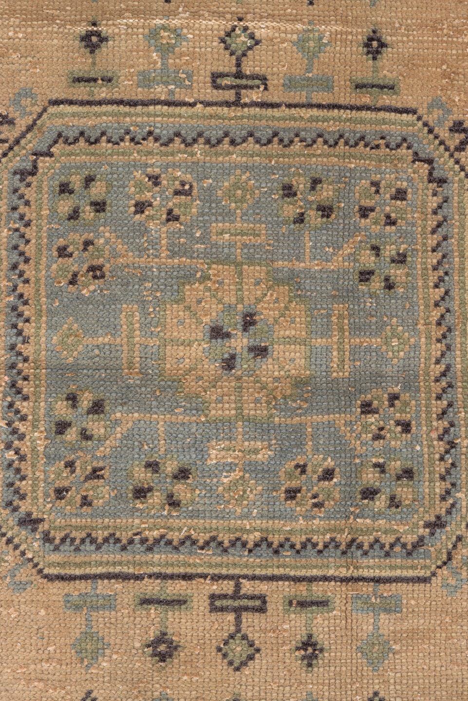 3' x 11' one-of-a-kind handmade vintage Oushak runner rug. Color palette: brown, gray, off-white, snow, white, whitesmoke