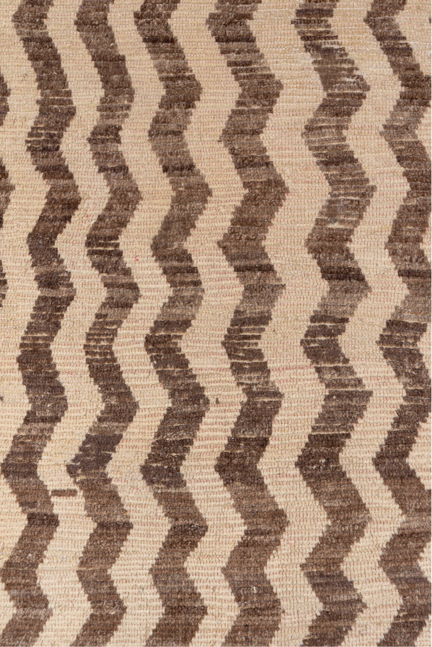 3' x 6' one-of-a-kind handmade vintage Tulu small size rug. Color palette: brown, gray, light gray, off-white, orange, pink