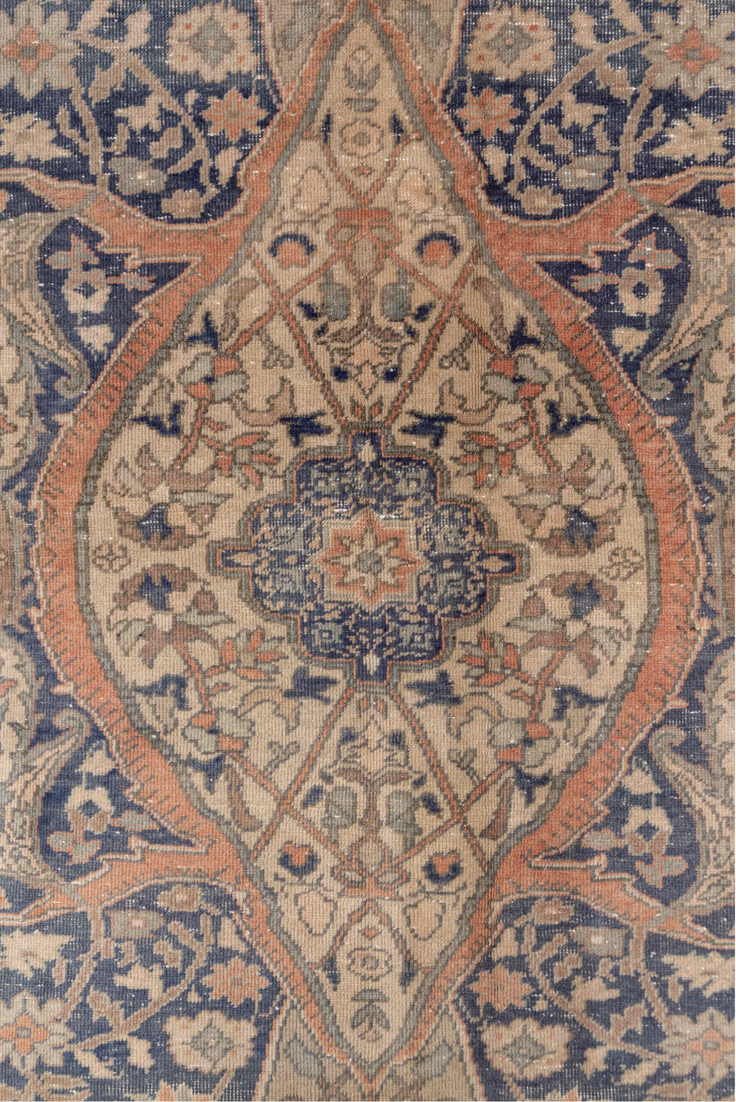 4' x 7' one-of-a-kind handmade vintage Oushak rug. Color palette: blue, brown, dim gray, gainsboro, gray, light gray