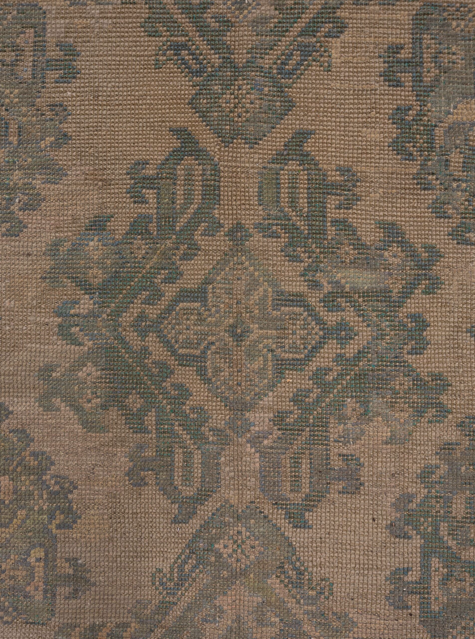 11' x 13' one-of-a-kind handmade vintage Oushak oversize rug. Color palette: brown, dim gray, gray, light gray, pink