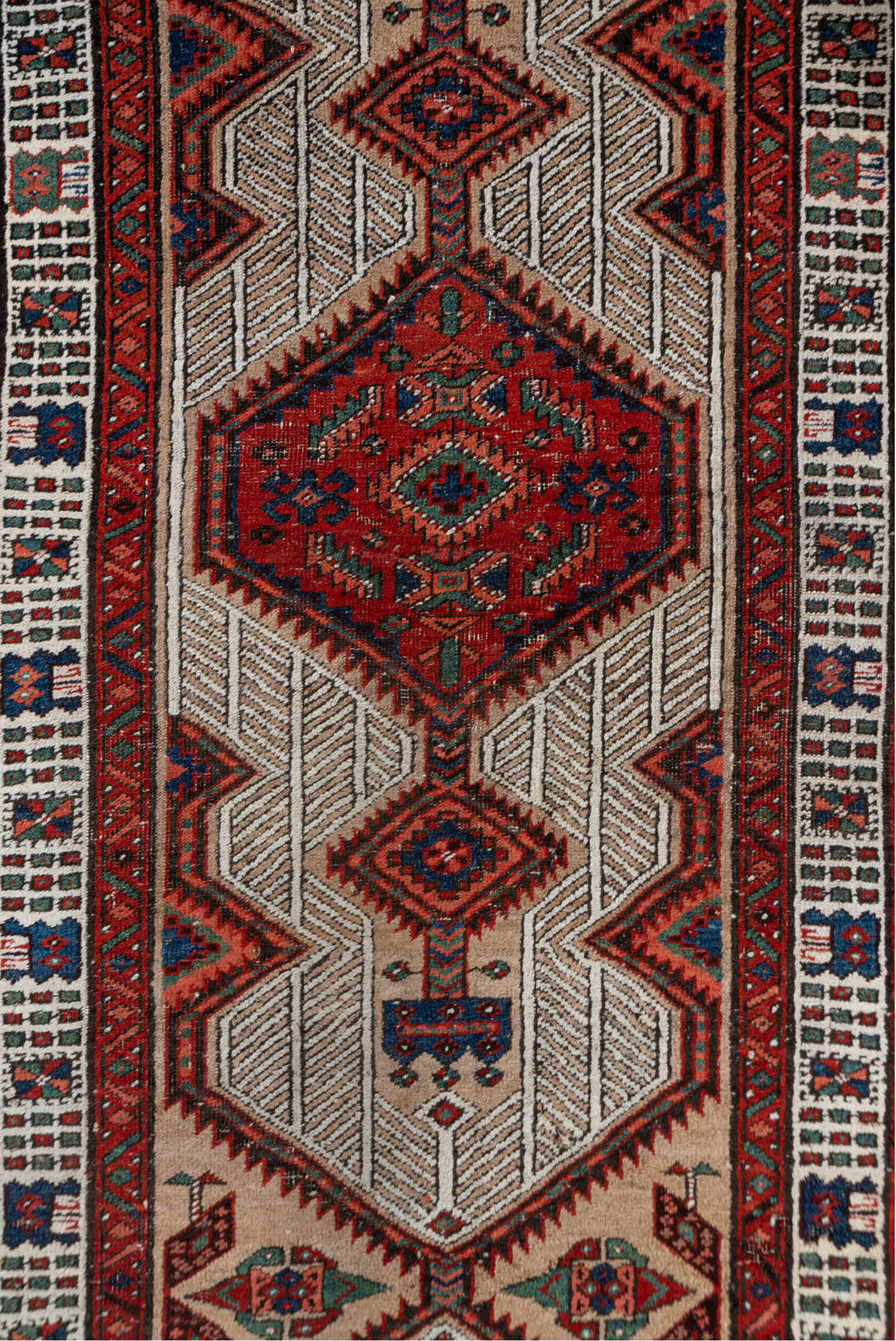 2' x 14' one-of-a-kind handmade vintage Sarab runner rug. Color palette: brown, dim gray, fire brick, gray, light gray