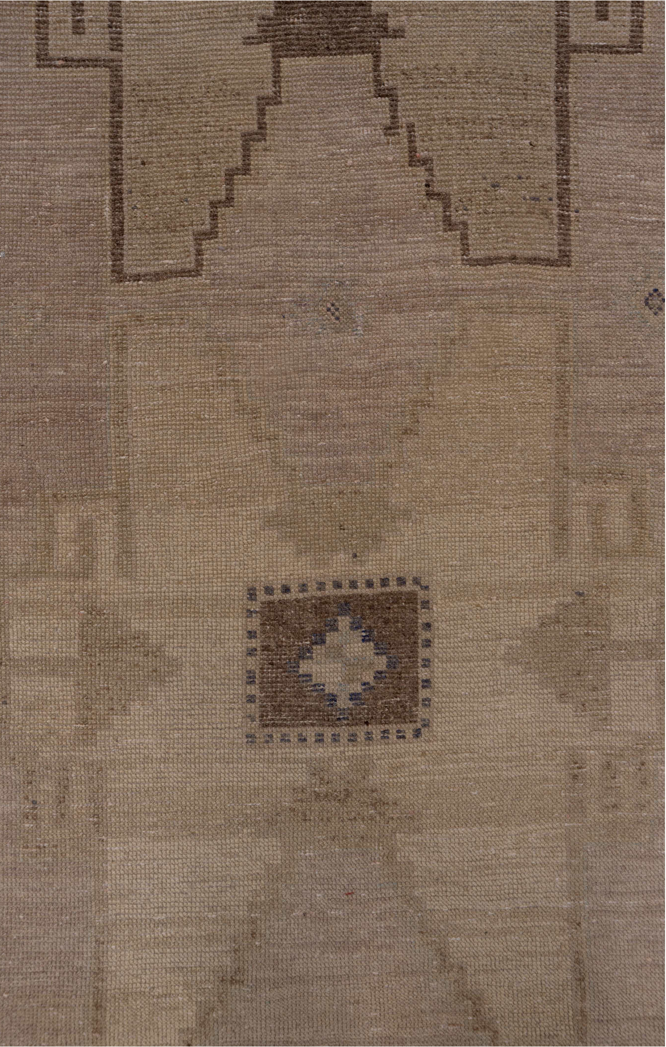 2' x 11' one-of-a-kind handmade vintage Oushak runner rug. Color palette: brown, gray, light gray, off-white, pink, snow
