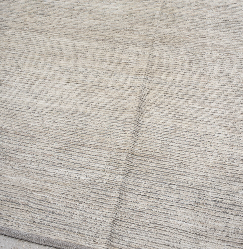 12' x 14' one-of-a-kind handmade vintage Tulu oversize rug. Color palette: dark gray, gainsboro, gray, light gray, off-white