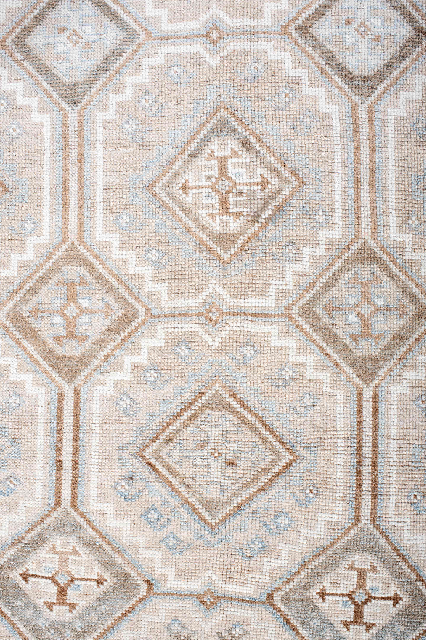 3' x 7' one-of-a-kind handmade vintage Gabbe rug. Color palette: brown, dark gray, dim gray, gainsboro, gray, light gray