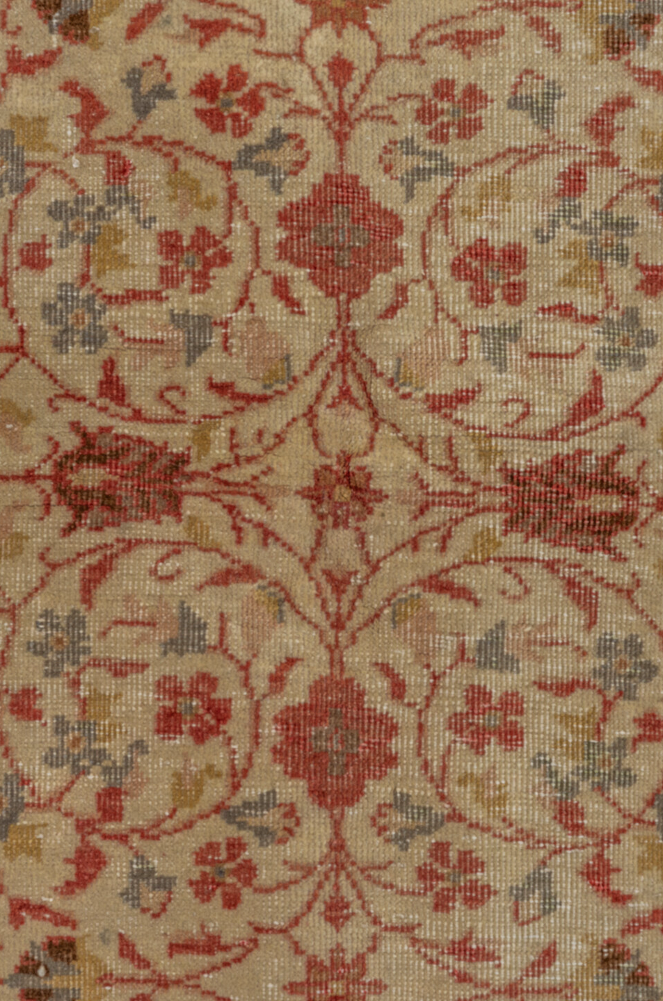 4' x 6' one-of-a-kind handmade vintage Kaisary small size rug. Color palette: brown, gray, light gray, off-white, red