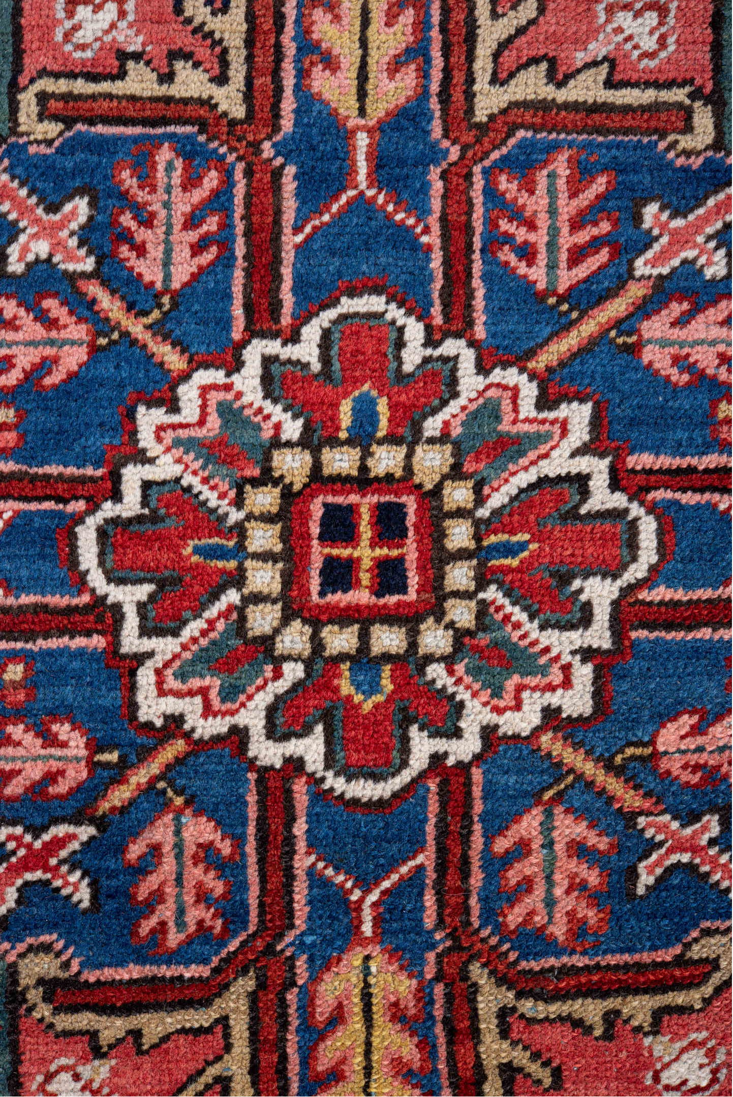 7' x 11' one-of-a-kind handmade vintage Heriz large size rug. Color palette: black, blue, brown, charcoal, dark slate gray