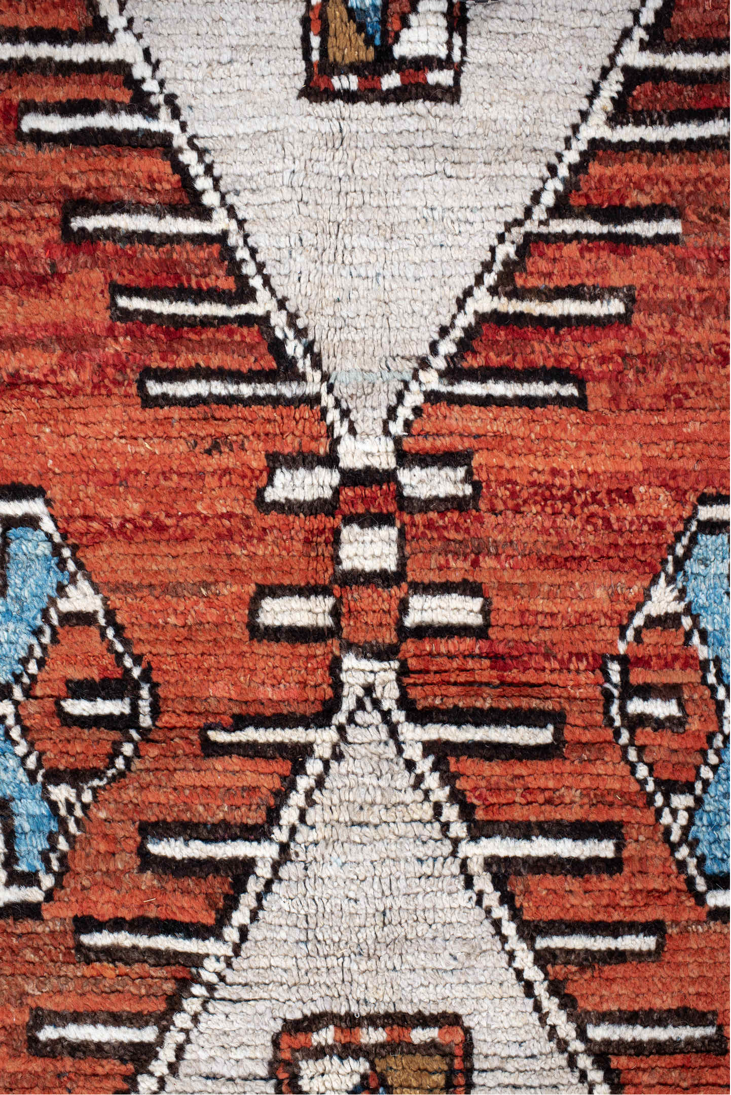 6' x 9' one-of-a-kind handmade vintage Tulu medium size rug. Color palette: blue, brown, dark gray, gainsboro, gray