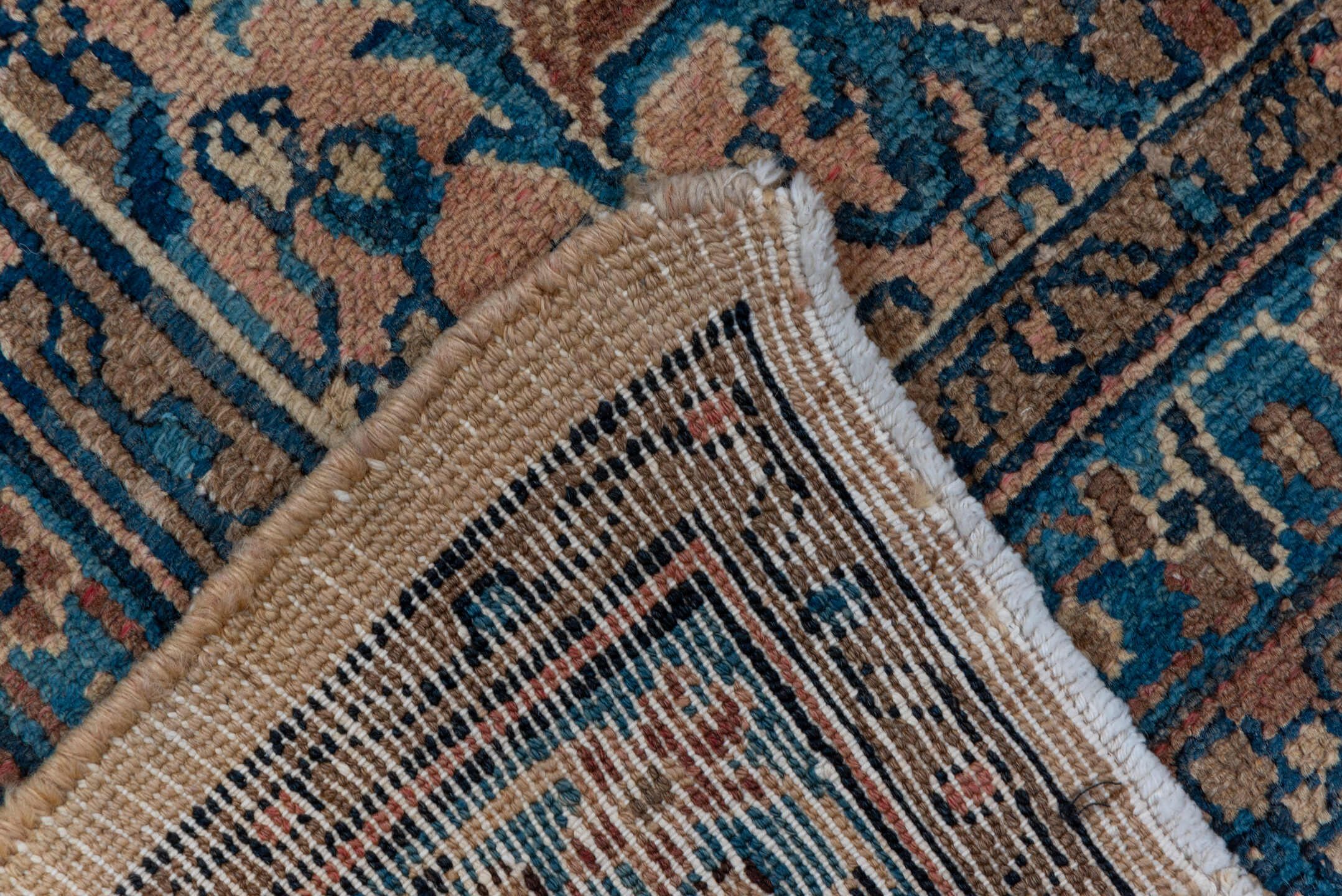 8' x 11' one-of-a-kind handmade vintage Hamadan large size rug. Color palette: blue, gray, black, orange, off-white, pink