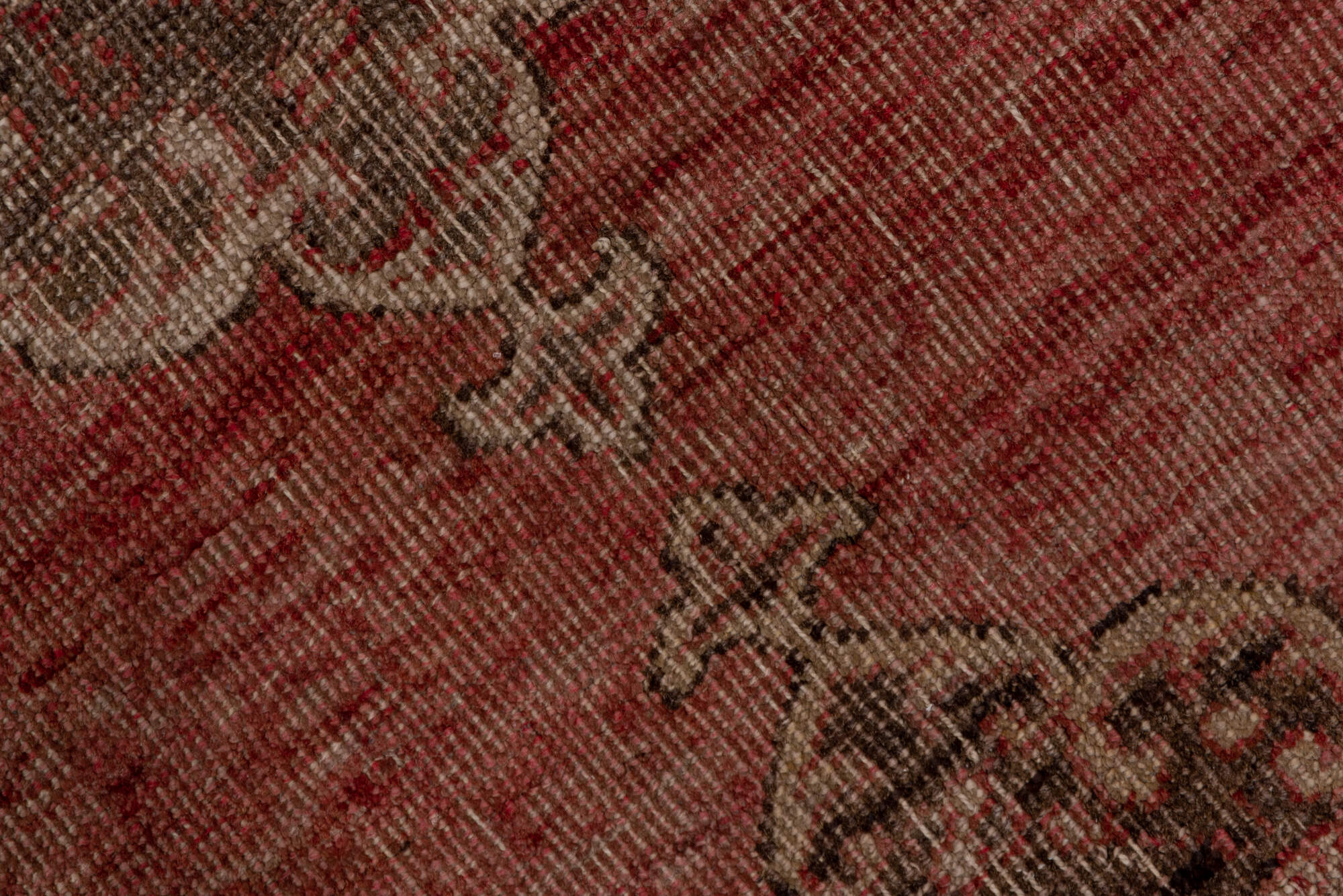 4' x 13' one-of-a-kind handmade vintage Oushak runner rug. Color palette: brown, gray, off-white, pink, red, snow, white