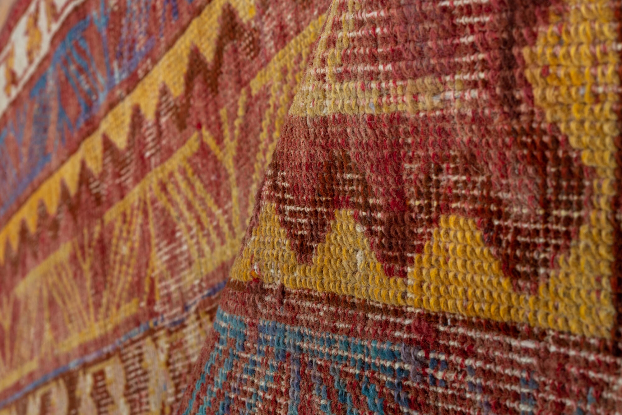 3' x 9' one-of-a-kind handmade vintage Oushak runner rug. Color palette: brown, gray, orange, peru, pink, red