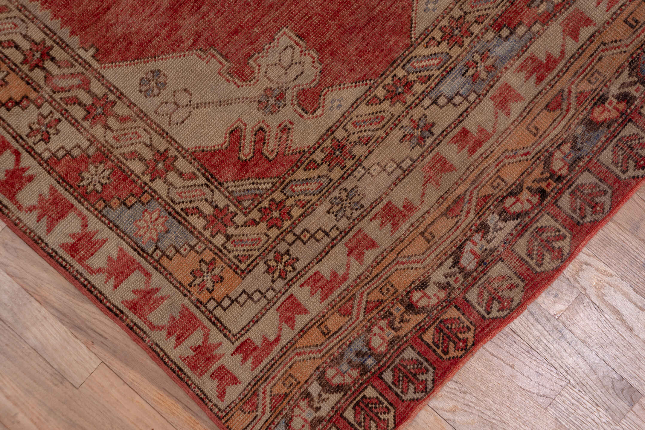 3' x 12' one-of-a-kind handmade vintage Oushak runner rug. Color palette: brown, gray, pink, red, off-white, white, snow