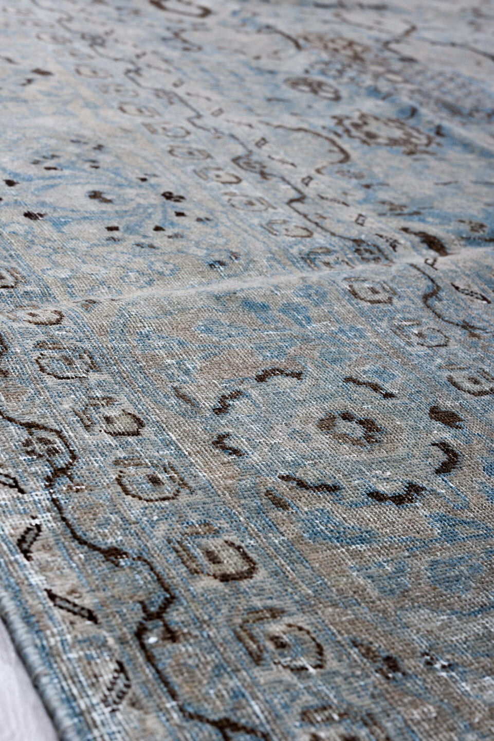 8' x 12' one-of-a-kind handmade vintage Tabriz large size rug. Color palette: gray, light gray, off-white, black, light blue