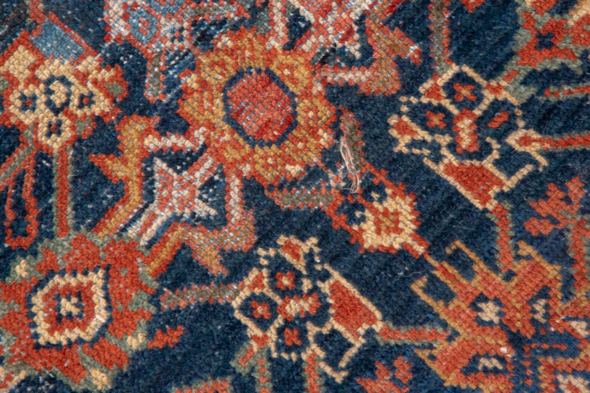 8' x 11' one-of-a-kind handmade vintage Mahal large size rug. Color palette: black, blue, brown, gray, pink, red, redwood